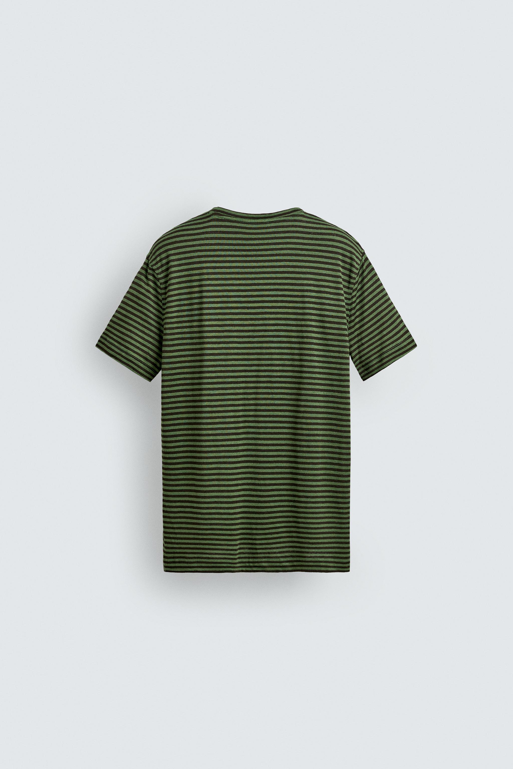 REGULAR FIT STRIPED LINEN BLEND T-SHIRT